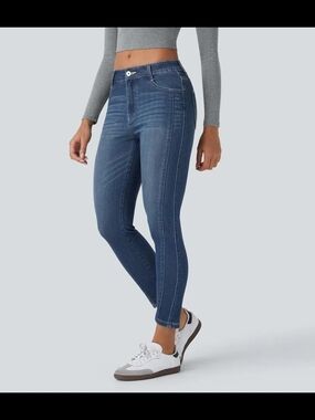 NWOT Halara Flex™ Mid Low Rise Zipper Pockets Casual Skinny Jeans - Vintage Blue
